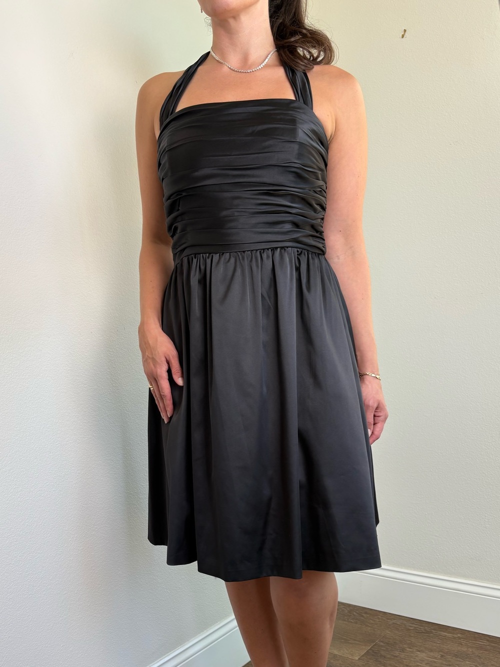 WHBM Black Satin Halter Strapless Convertible Cocktail Dress with Pockets Size 8